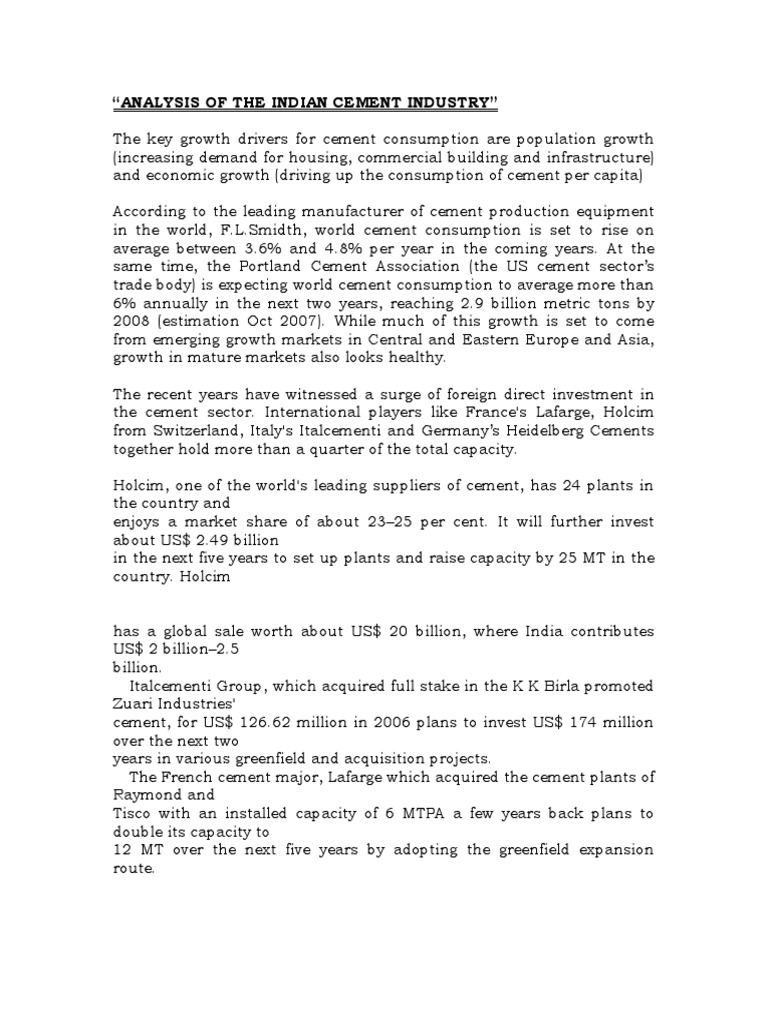 Analysis of The Indian Cement Industry | PDF | Cement | Procurement