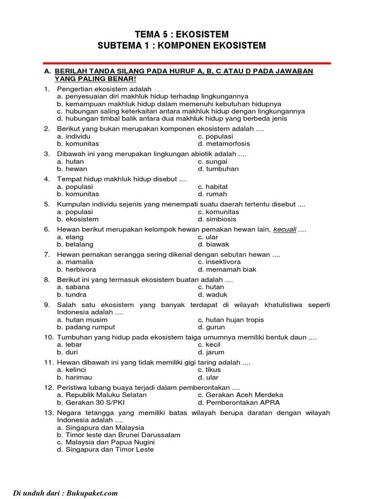 Latihan Soal Kelas 5 Tema 5 Subtema 1