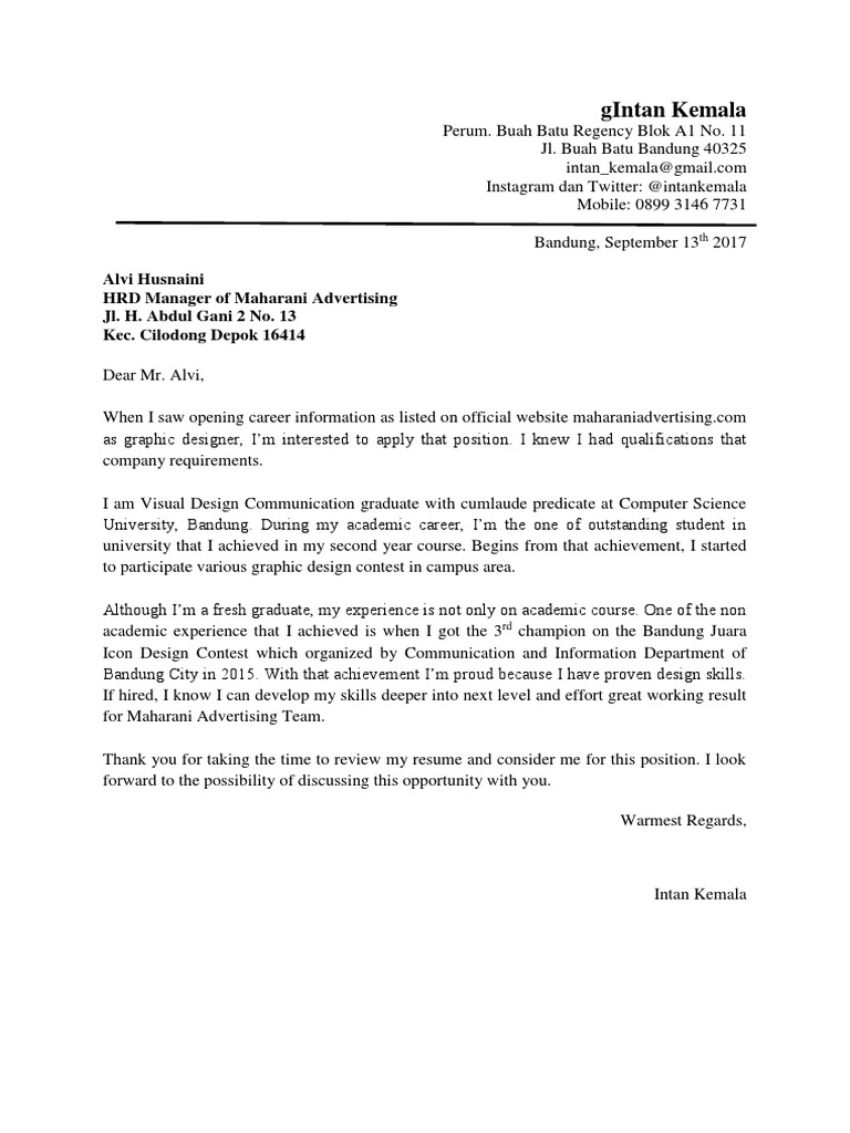 Graphic Designer - Contoh Surat Lamaran Kerja Bahasa Inggris | PDF