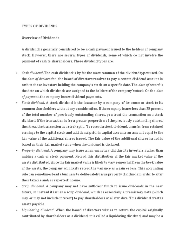 Types of Dividends Overview of Dividends | PDF | Dividend | Debits And ...