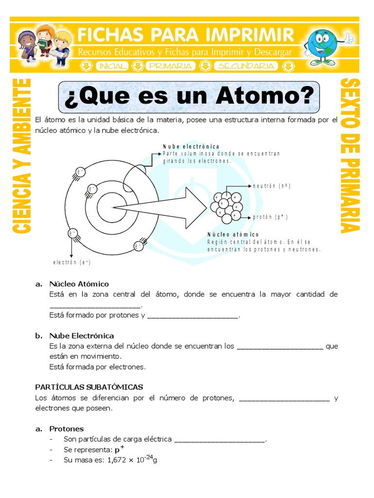 Hoja De Trabajo Sobre Las Partes Del átomo El Modelo Atómico Actual