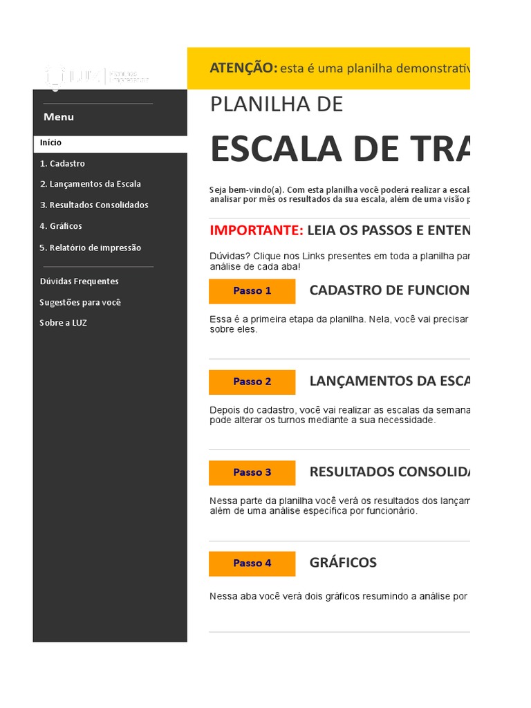 Planilha de Escala de Trabalho 6x1 | PDF | Plano de negócios | Planilha