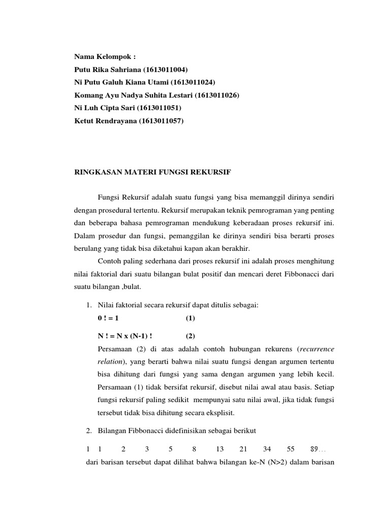 Fungsi Rekursif: Konsep & Contoh | PDF