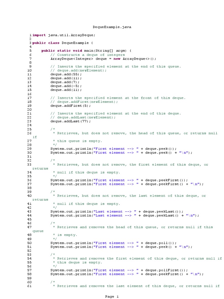 Java Deque Example Code | PDF | Queue (Abstract Data Type ...