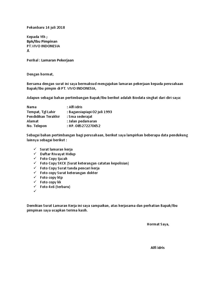 Download 92+ Contoh Surat Surat Lamaran Kerja Pt Quick Terbaik Dan Terbaru