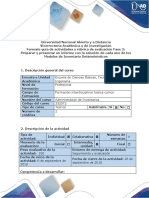Guía de Actividades y Rúbrica de Evaluación - Fase 2 Preparar y Presentar Un Informe Con La Solución de Cada Uno de Los Modelos de Inventario Determinísticos