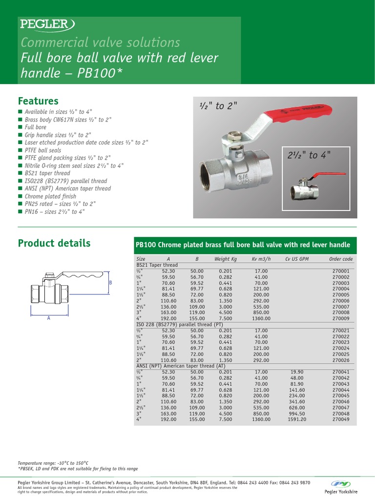 PB100 Full Bore Ball Valve Overview | PDF | Valve | Mechanical Engineering