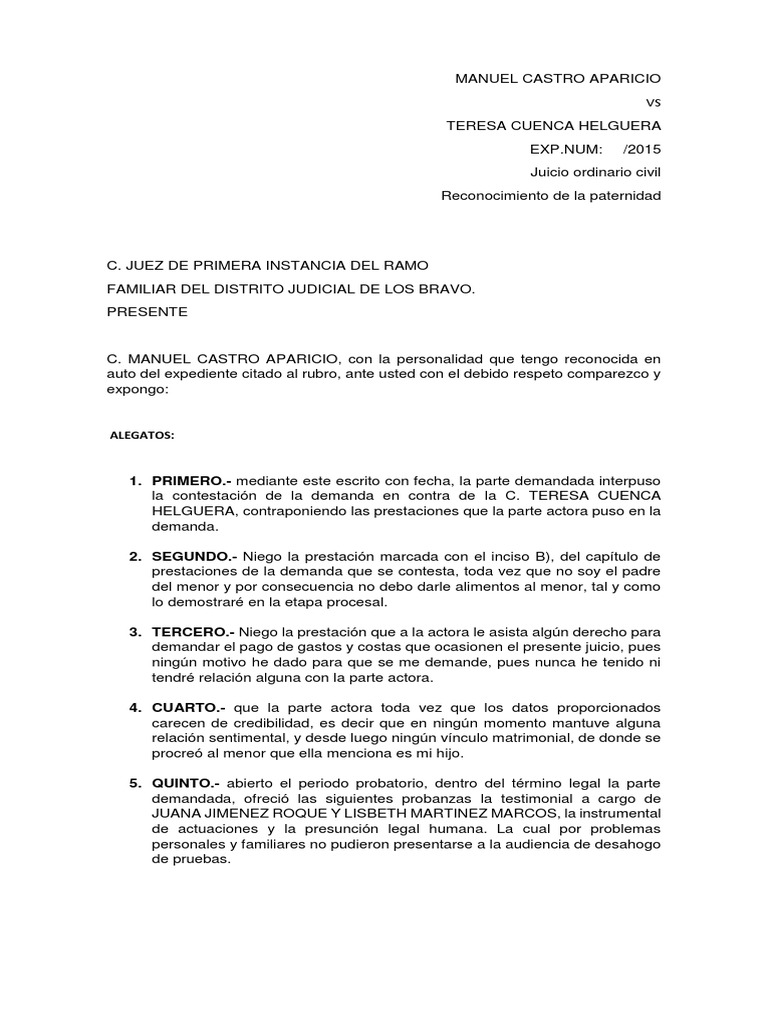 Parte Actora en Juicio de Paternidad | PDF | Demanda judicial | Justicia