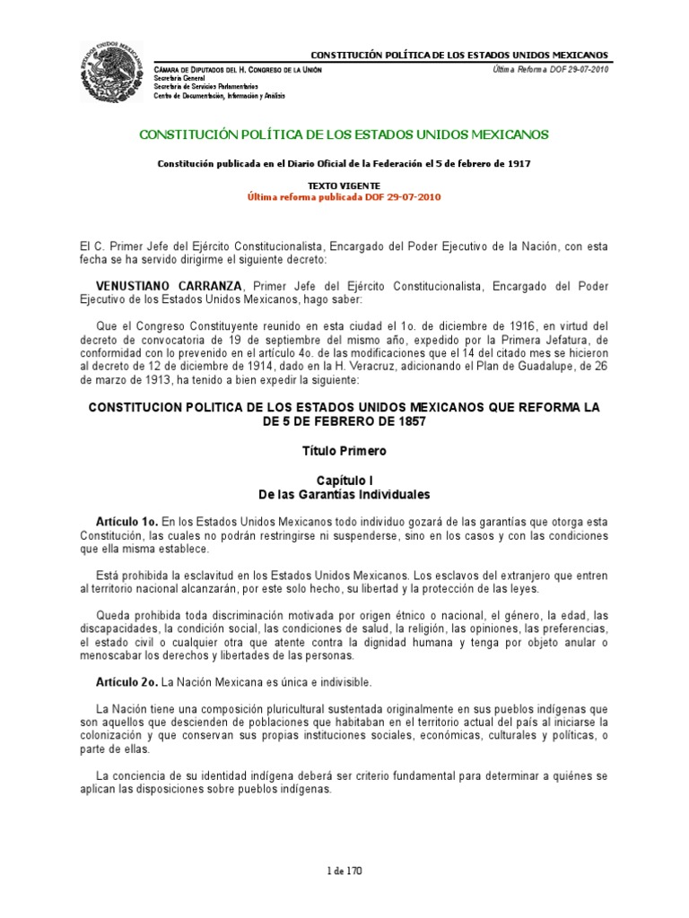Constitución Política de Los Estados Unidos Mexicanos | PDF