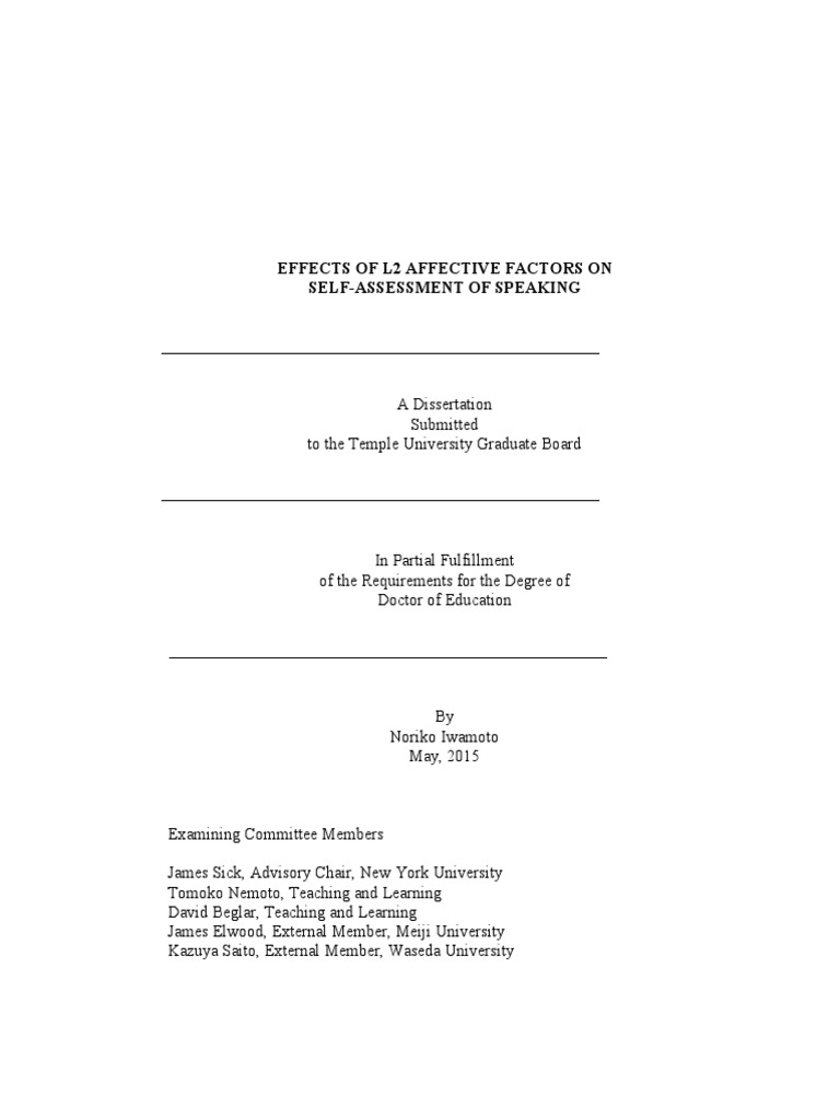 Effects Of L2 Affective Factors Self Esteem Factor Analysis