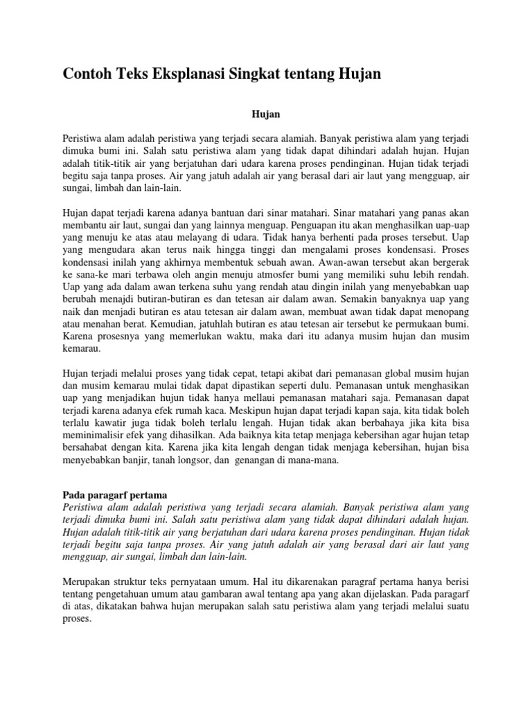 Contoh Teks Eksplanasi Singkat Tentang Hujan Pdf