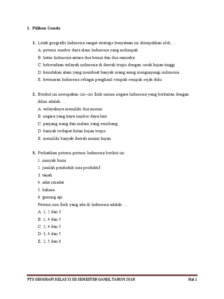 Soal Pts Geografi Kelas Xi Ganjil Pdf