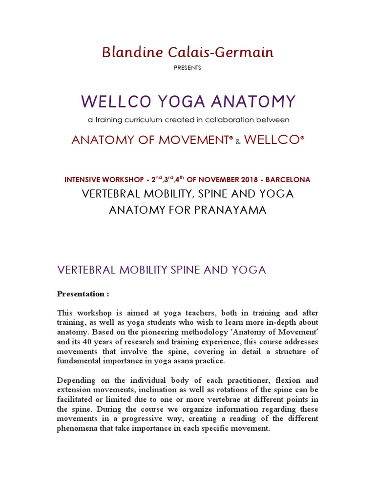 Wellco Yoga Anatomy - 3 Days Intensive Workshop in Anatomy of Movement ...