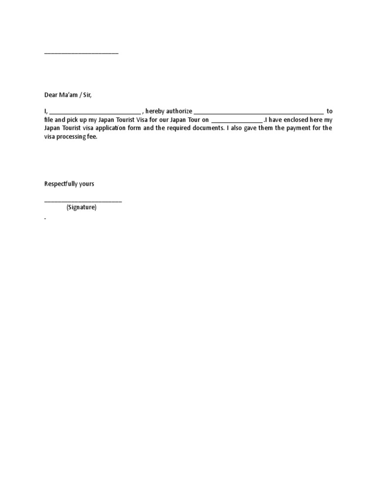 Sample Authorization Letter For Japan Visa PDF Government Business