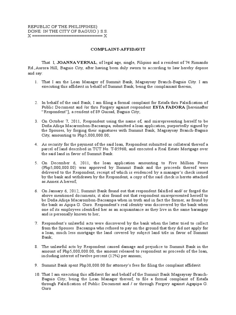 complaint-affidavit-for-estafa-pdf-forgery-affidavit