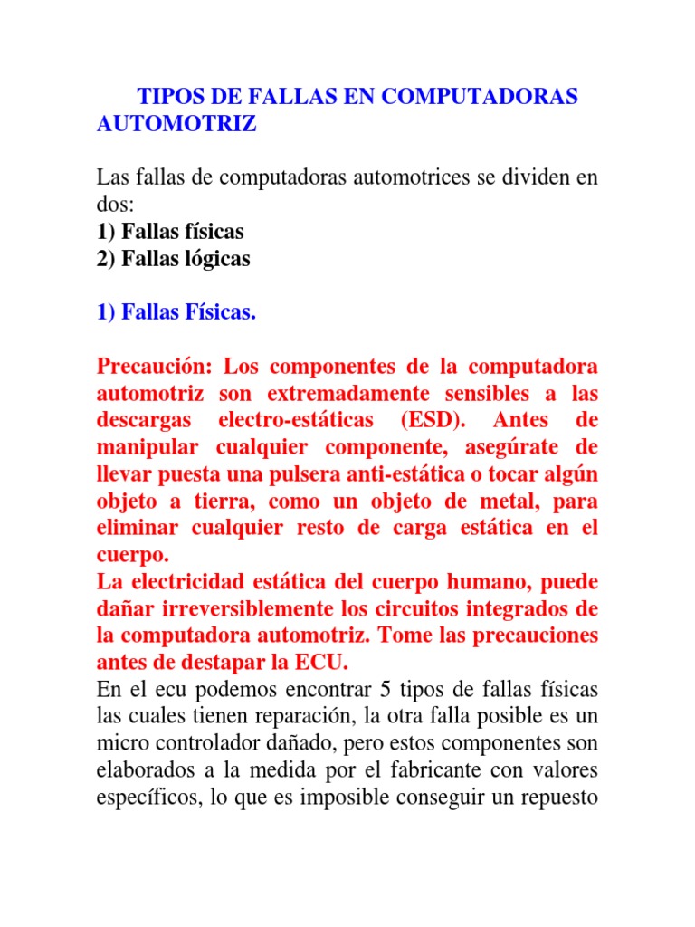 Tipos De Fallas En Computadoras Pdf Transistor Condensador