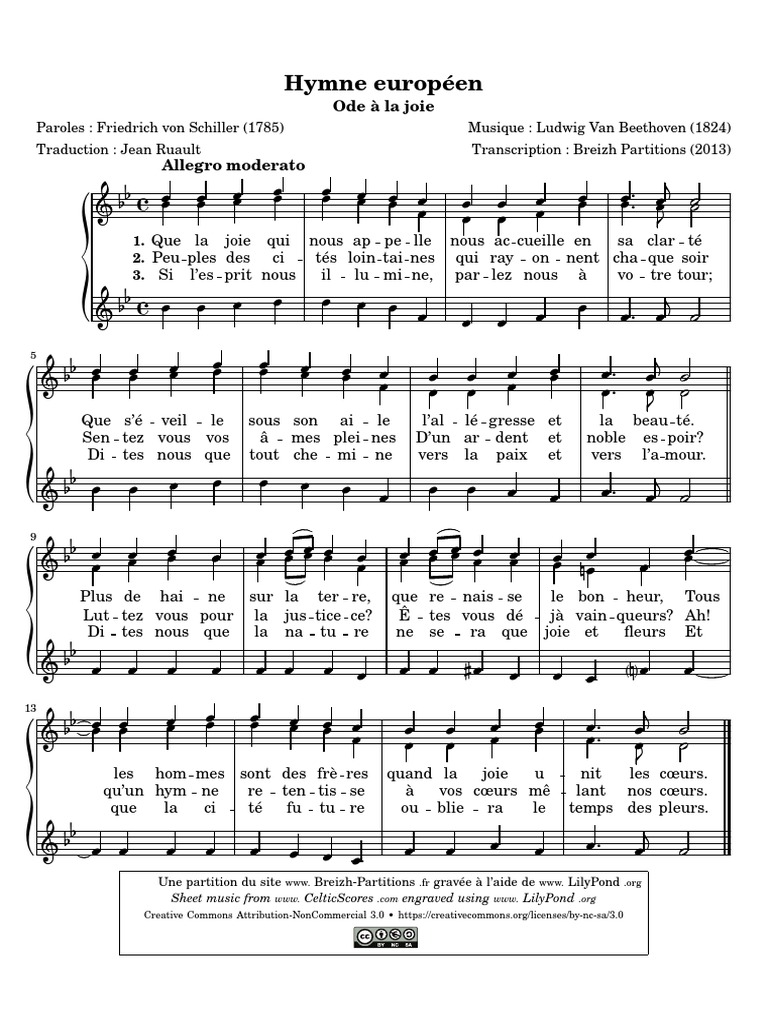 Hymne A La Joie Partition Piano Debutant Battez Vous Partition Corrigee | PDF | Ludwig van Beethoven | Loisirs