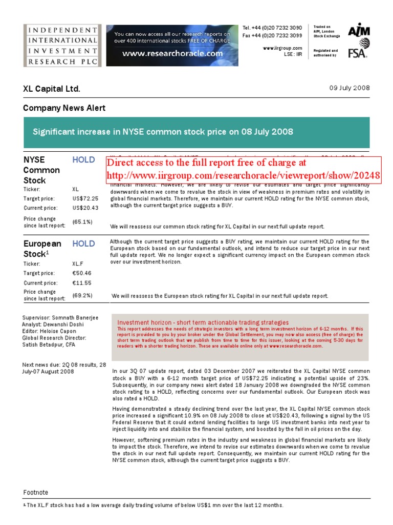Xlcapital Newsalert 09july2008 1 Financial Markets Stocks