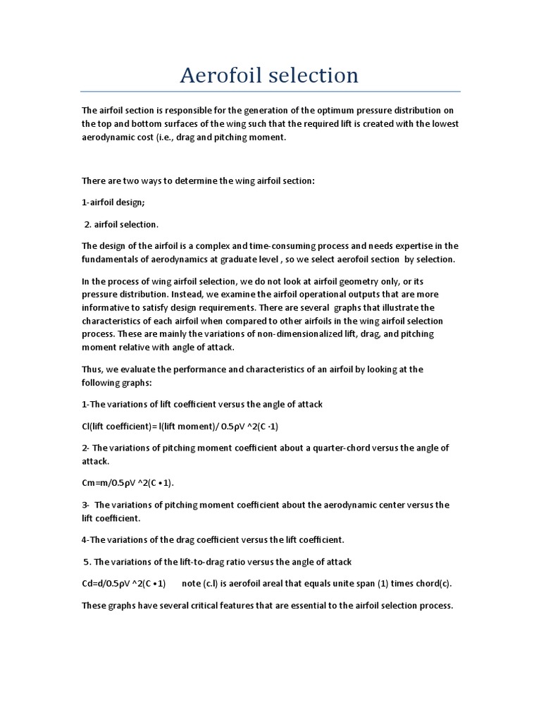 Airfoil Selection Criteria and Methods | PDF | Airfoil | Lift (Force)