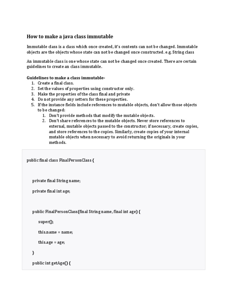 How To Make A Java Class Immutable PDF