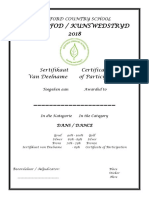 Eisteddfod / Kunswedstryd 2018: Sertifikaat Certificate Van Deelname of Participation