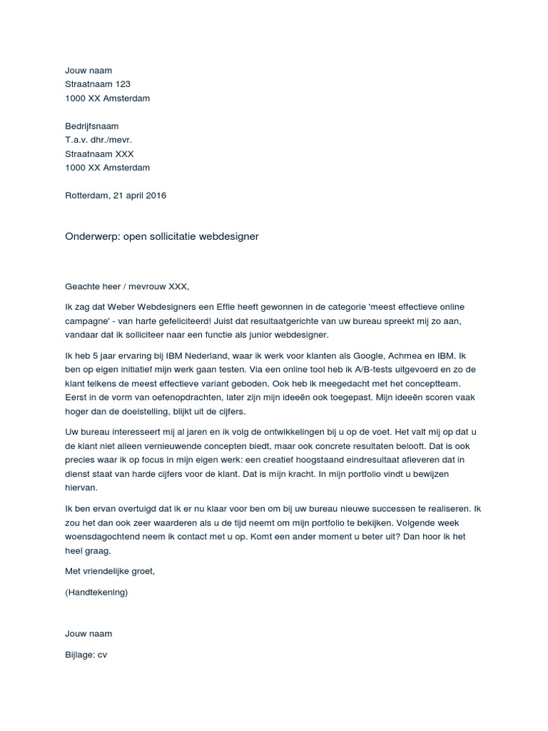 Voorbeeld Open Sollicitatiebrief PDF