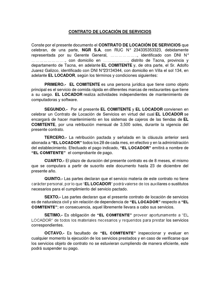 Contrato De Locacion De Servicio Finalizado Información Del Gobierno