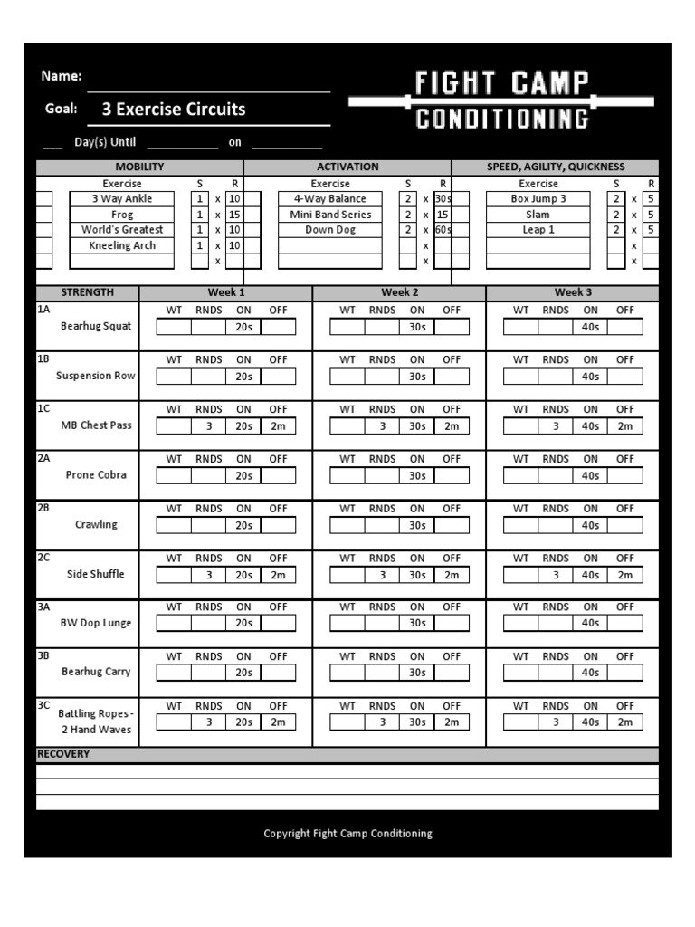 FCC 3 Exercise Circuit Workout 1 | PDF | Sports