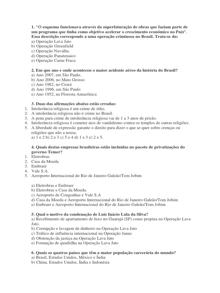 Quiz Conhecimentos Gerais #6  Pronto Para a Prova? 