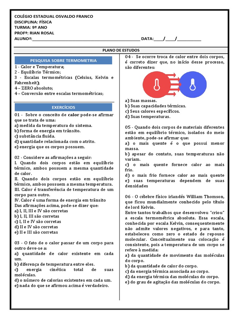 Termodinâmica: Conceitos Fundamentais de Calor e Temperatura | PDF ...