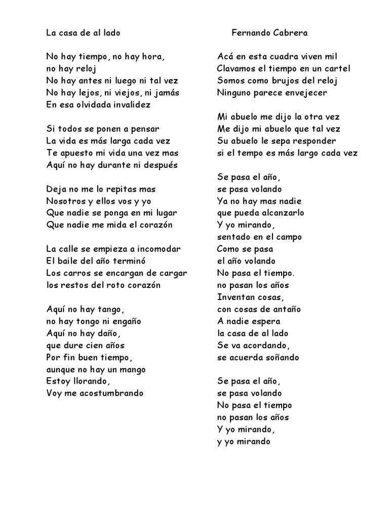 La Casa de al Lado: Letras y Acordes | PDF, image size:768x1024