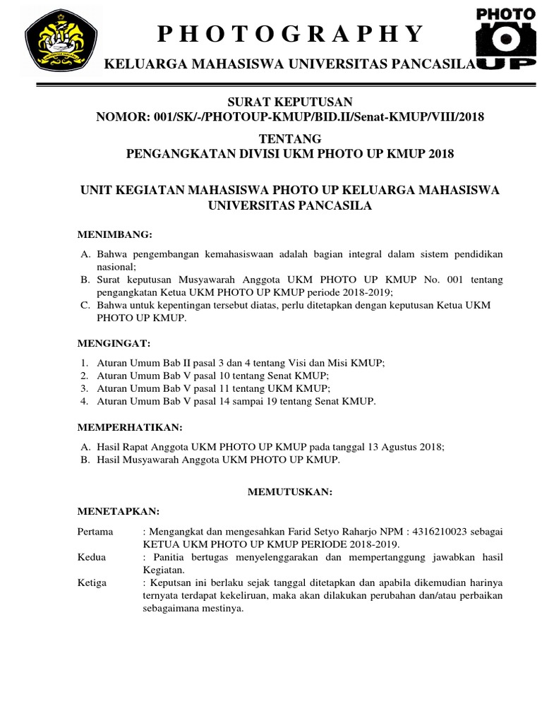 Contoh Surat Keputusan In English