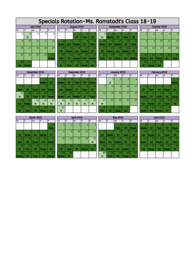 Specials Rotation Schedule 2018-19 | PDF