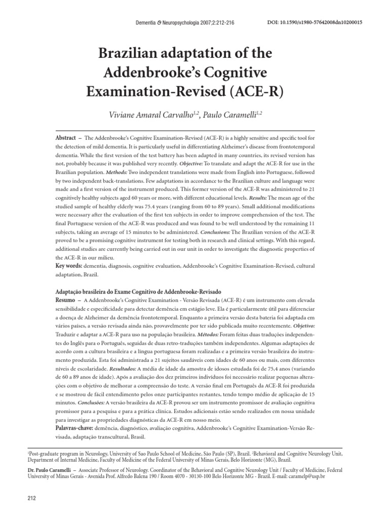 Brazilian Adaptation of ACE-R for Dementia | PDF | Dementia | Alzheimer ...