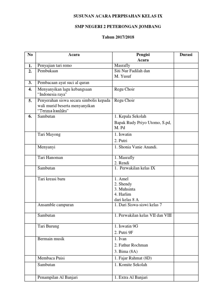 Teks Susunan Acara Perpisahan Kelas 9 Berbagai Teks Penting
