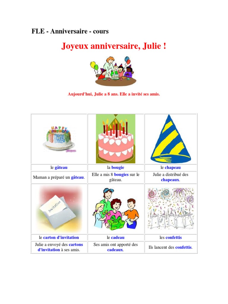 Fle Joyex Anniversaire Julie Pdf Feries Religieux Traditions
