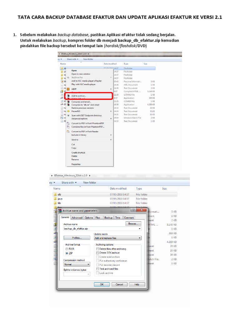 Tata cara backup database efaktur dan update aplikasi efaktur ke versi