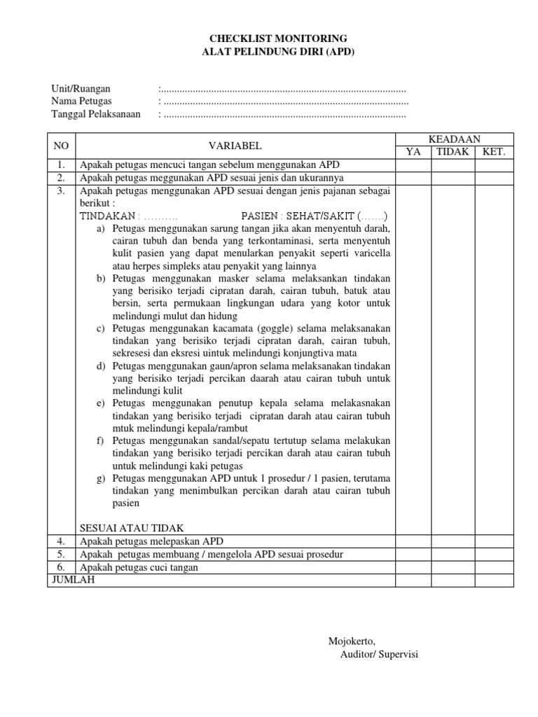 Checklist Monitoring Penggunaan APD | PDF