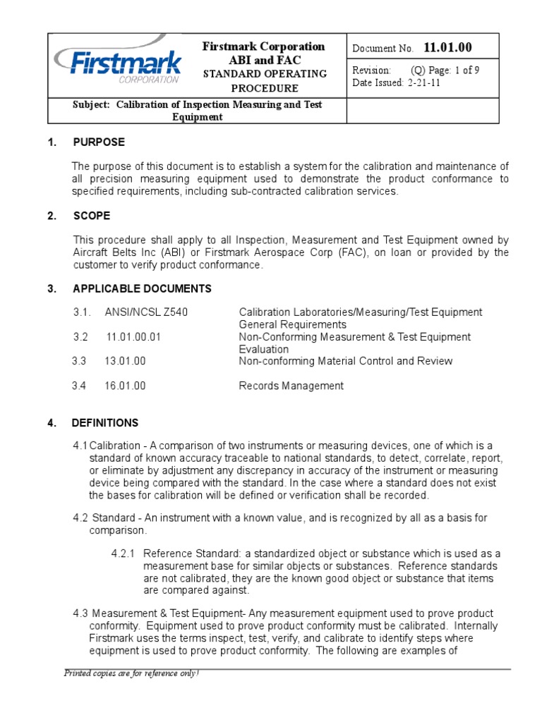 Calibration Procedure for Test Equipment | PDF | Calibration | Accuracy ...