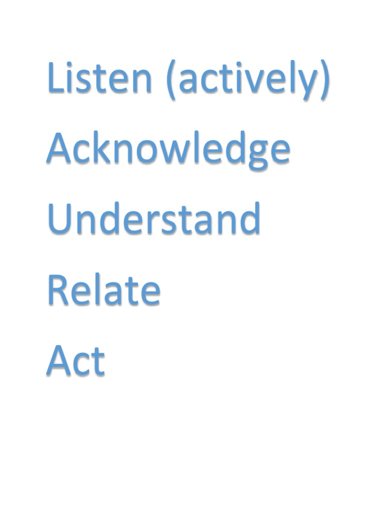 Listen (Actively) Acknowledge Understand Relate Act | PDF