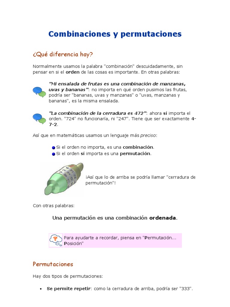 Combinaciones y Permutaciones | PDF | Permutación | Teoría de los números