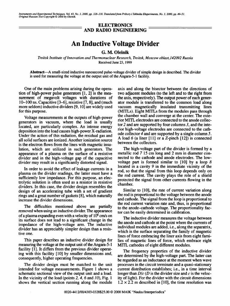 An Inductive Voltage Divider PDF Inductance Anode