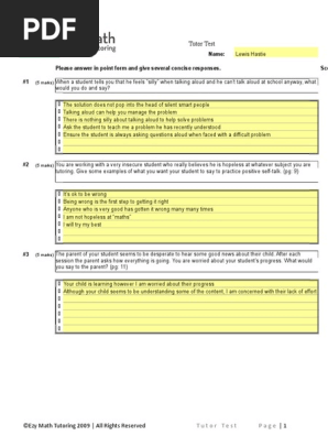 Tutor Test Ezymathtutoring Tutor Pedagogy
