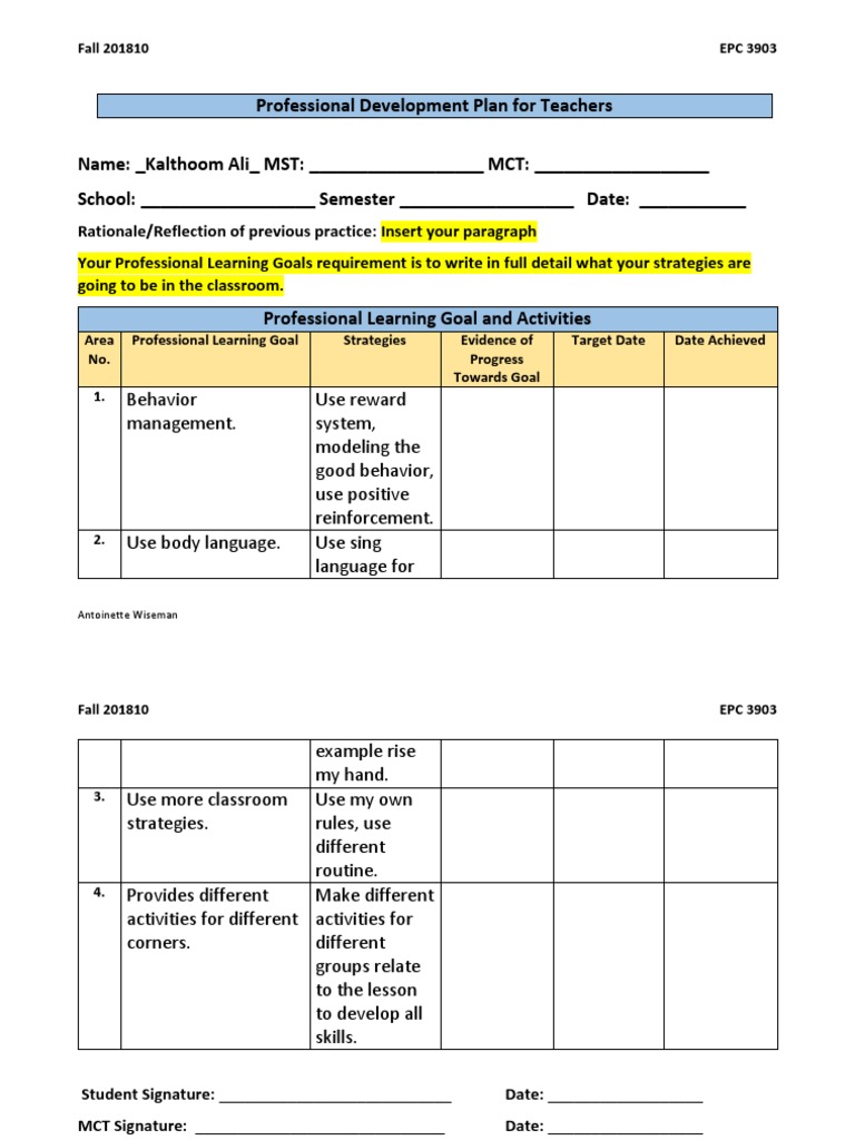 Professional Development Plan For Teachers 1 PDF