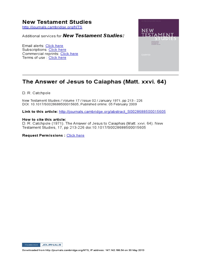 Catchpole (1971) - The Answer of Jesus To Caiaphas (Matt. Xxvi. 64 ...