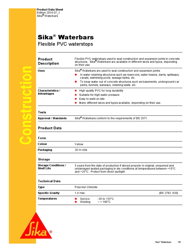Sika Waterbars Flexible PVC Waterstops PDF Concrete Welding
