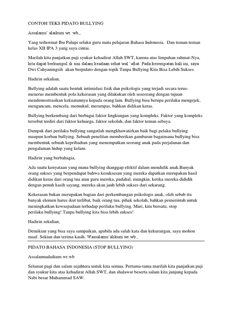 Contoh Teks Pidato Bullying PDF