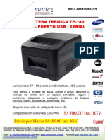 Impresora térmica POS-D TP-180 con interfaces USB y serial