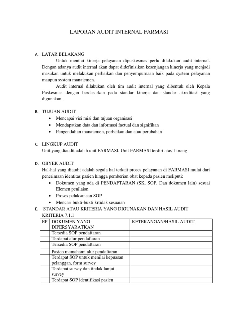 Laporan Audit Internal Farmasi