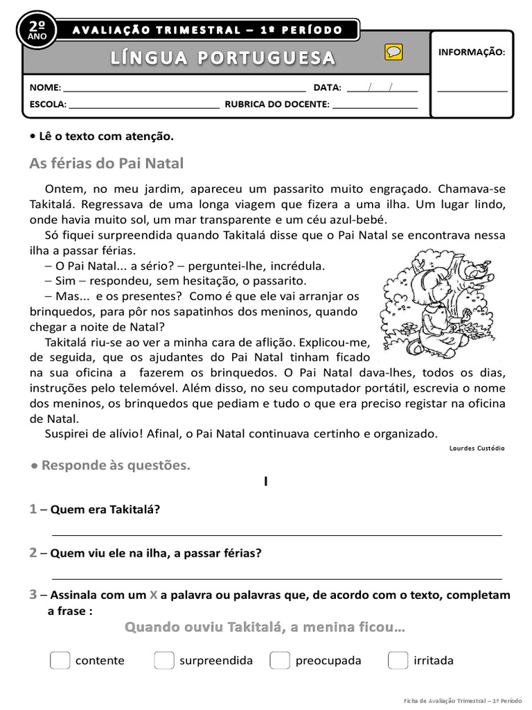 3 ano - portugues - entendimento do texto - Português